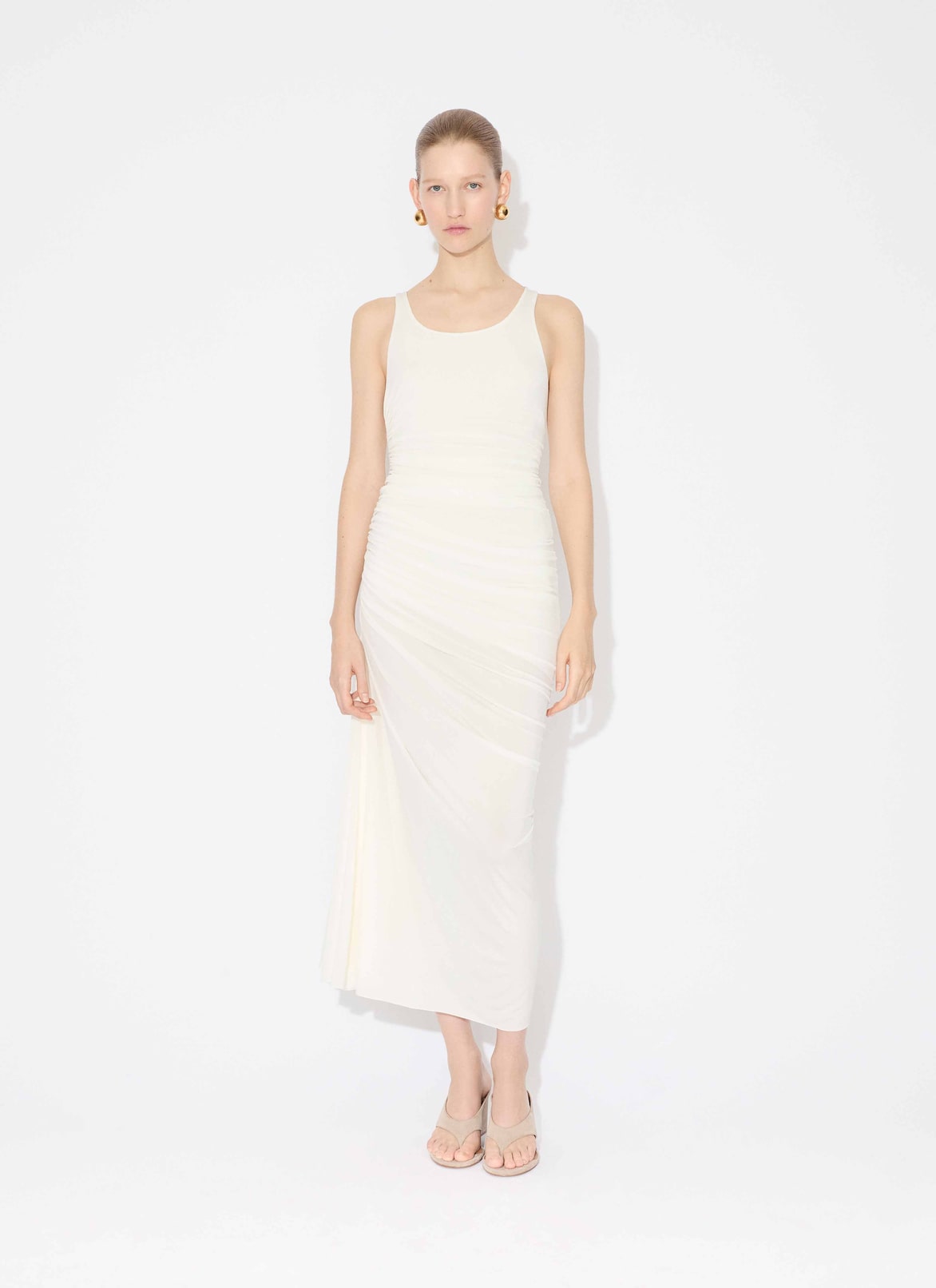 SOFT JERSEY ASYMMETRICAL GATHERED DRESS ALAÏA WHITE SOFT JERSEY ASYMMETRICAL GATHERED DRESS